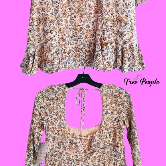 Free People NEW BOHEME Floral Lattice Trim Back Tie Dress 6 - Picture 10 of 12